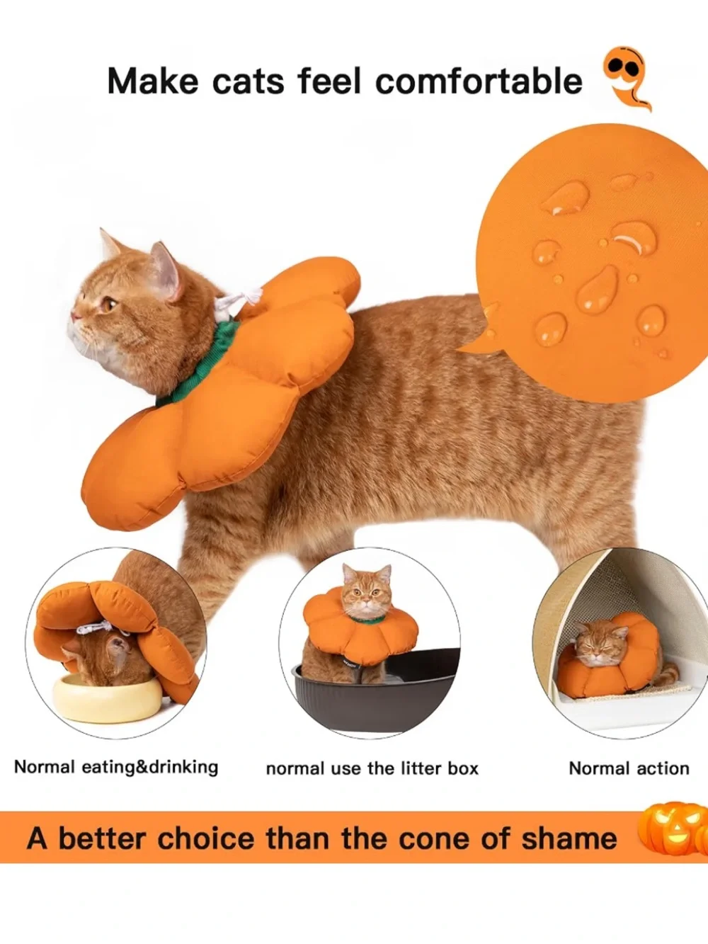 NWOT Flower Pumpkin Orange Dog Cat Recovery Cone Collar Costume